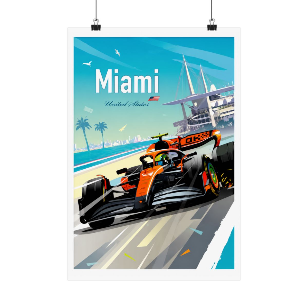 Miami F1 Poster – Lando Norris McLaren Wall Art, Formula 1 Racing Gift, Motorsport Print - alternate angle 2, merchandise