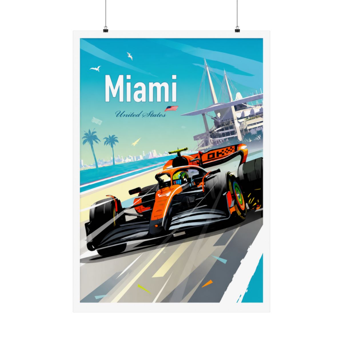 Miami F1 Poster – Lando Norris McLaren Wall Art, Formula 1 Racing Gift, Motorsport Print