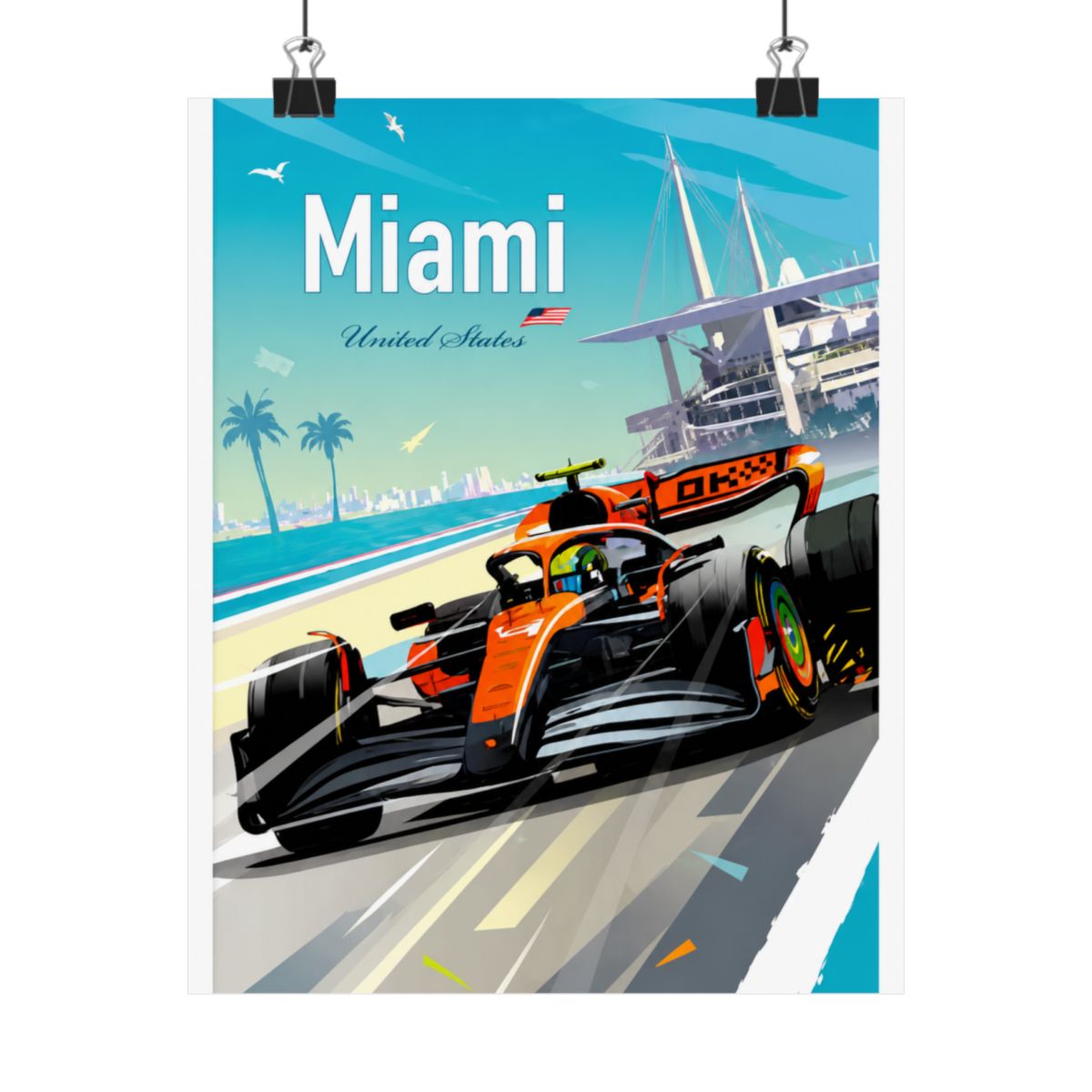 Miami F1 Poster – Lando Norris McLaren Wall Art, Formula 1 Racing Gift, Motorsport Print